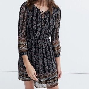 Madewell Boho Black Brown Long Sleeve Dress